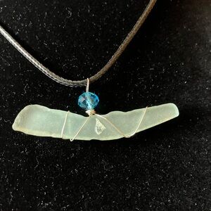 #83 handmade seaglass necklace  aqua